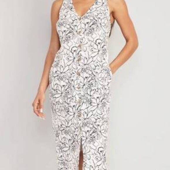 Old Navy Dresses & Skirts - Old Navy Sleeveless Button-Front Linen-Blend Midi Shift Dress Size XXL